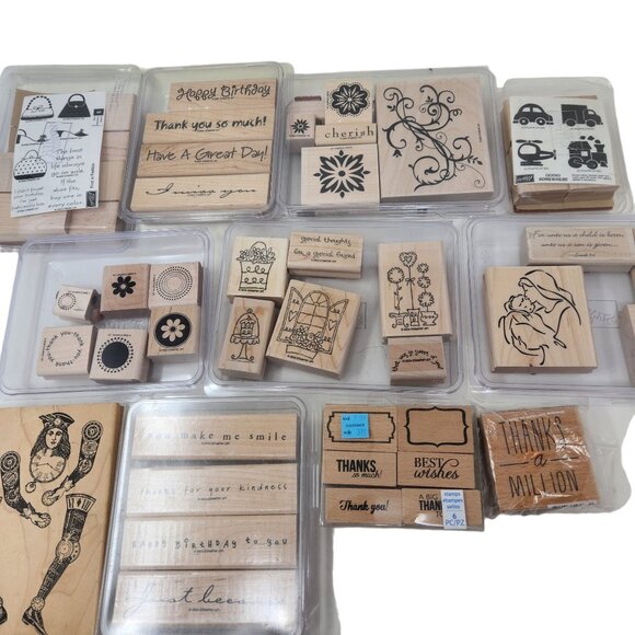 Vintage Stampin' Up! Lot of 8 Large + Other Stamp Sets w/ Wood Blocks EUC - Picture 2 of 16
